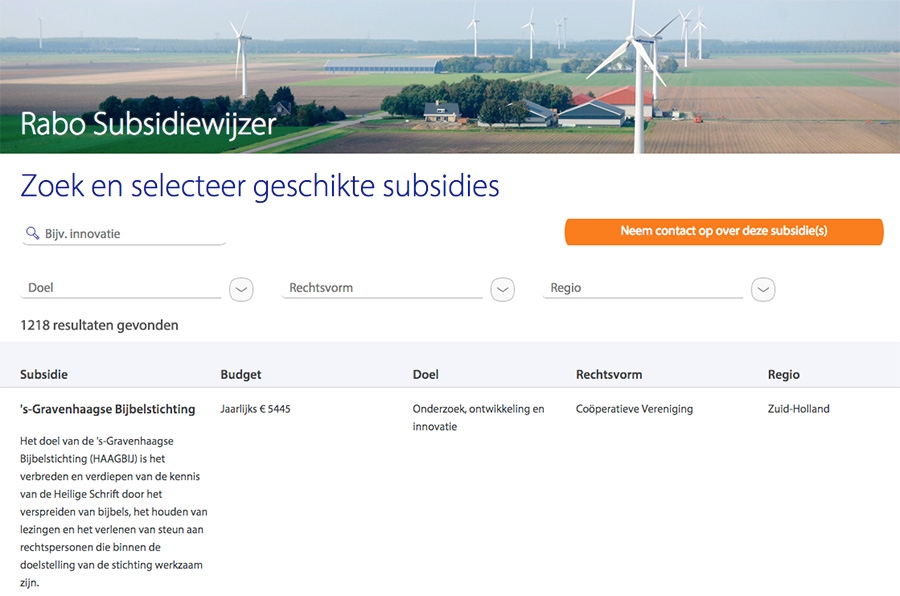 Rabo - Subsidiewijzer Rabo - Subsidiewijzer