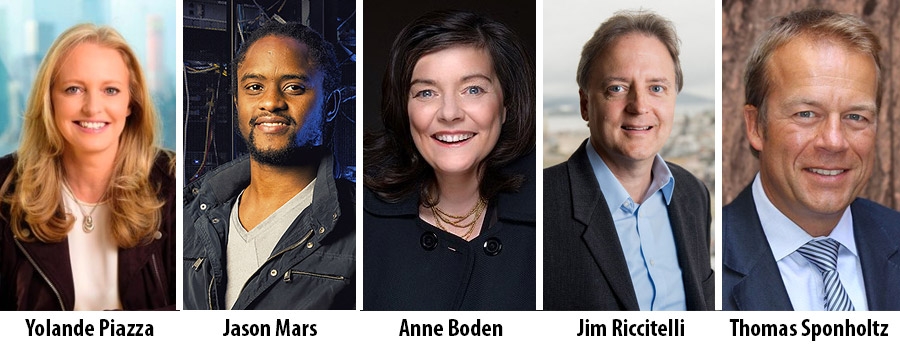 Yolande Piazza, Jason Mars, Anne Boden, Jim Riccitelli en Thomas Sponholtz Yolande Piazza, Jason Mars, Anne Boden, Jim Riccitelli en Thomas Sponholtz