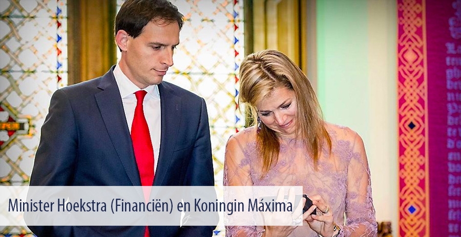 Minister Hoekstra (Financiën) en Koningin Máxima